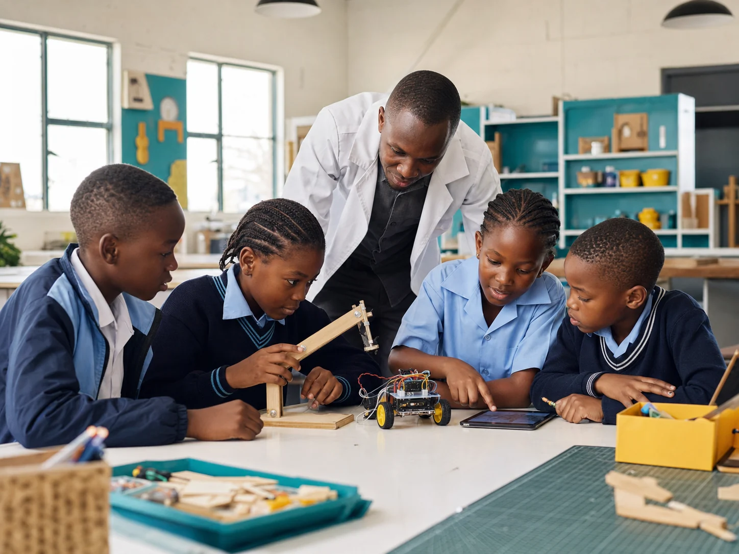 Botswana primary school learners exploring STEM with their educator