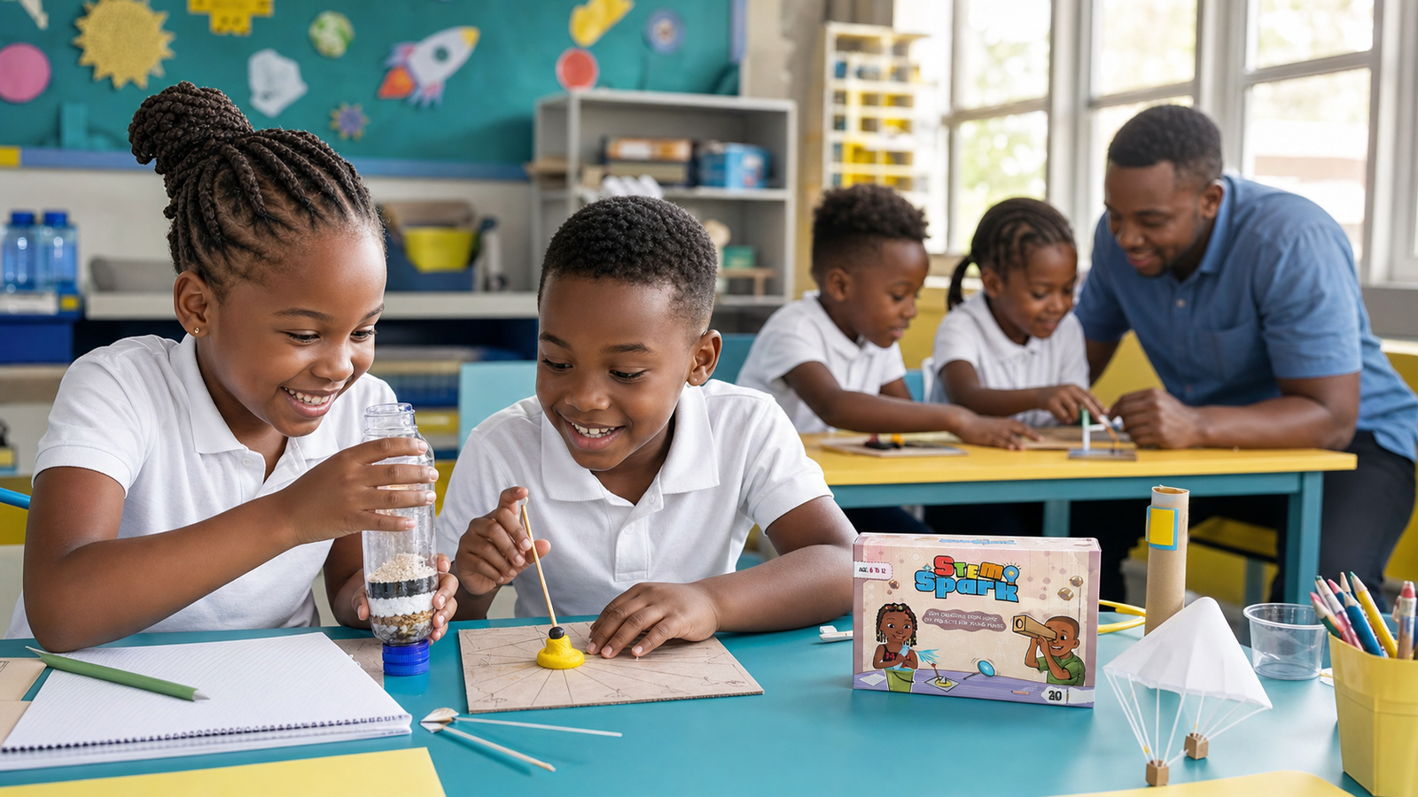 Learners using STEM Spark activities in a classroom